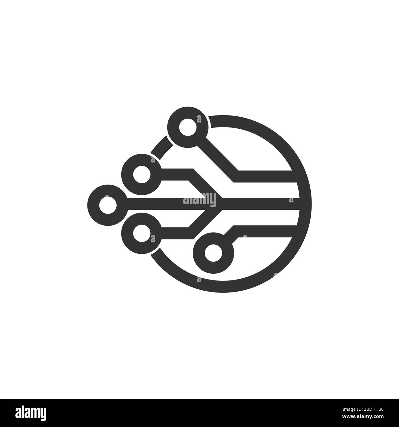 Vektorlogo der elektronischen Komponente. Abstrakte digitale Technologie. Isoliert auf weißem Hintergrund. Flaches Design. Stock Vektor