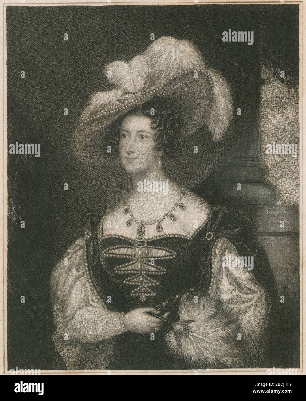 Antike Gravur, Anna Maria, Marchioness of Tavistock. Anna Maria Russell, Duchess of Bedford (1783-1857) war eine lebenslange Freundin von Königin Victoria, der sie zwischen 1837 und 1841 als Lady of the Bedchamber diente. Sie war auch die Erstellerin des britischen Essens "Nachmittagstee". QUELLE: ORIGINALGRAVUR Stockfoto