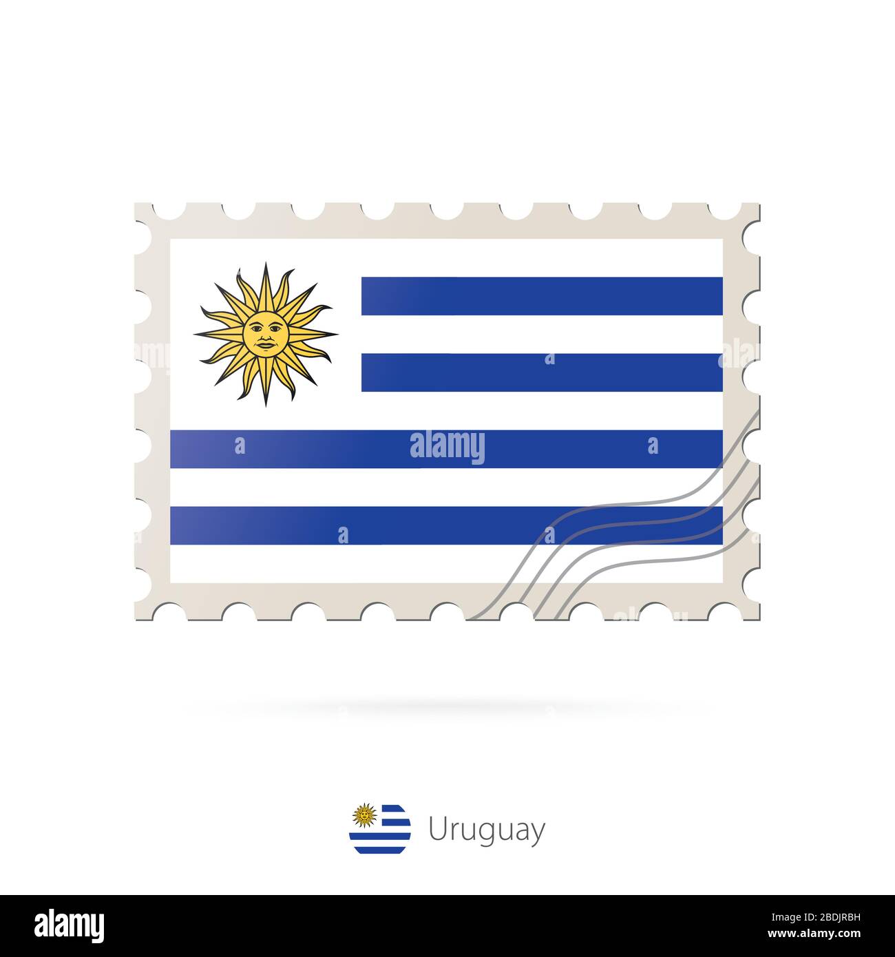 Briefmarke mit dem Bild der Flagge Uruguays. Porto der Flagge Uruguays auf weißem Hintergrund mit Schatten. Vektorgrafiken. Stock Vektor