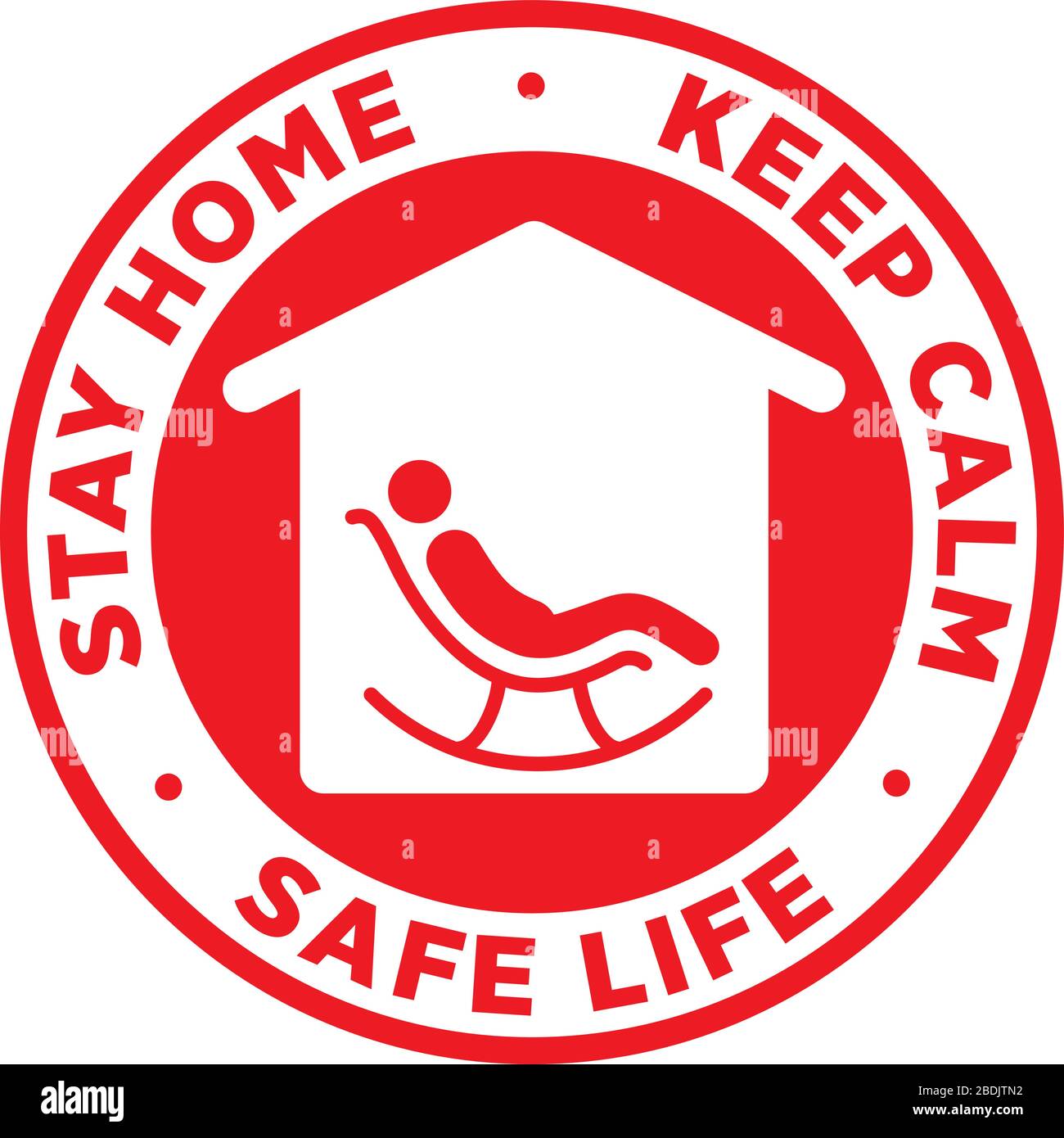Bleib zu Hause, bleib ruhig und sichere Lebenszeichen oder Sticker für Hilfe, um das Risiko zu verringern, Coronavirus Covid-19 zu fangen. Vektorzeichen. Stock Vektor
