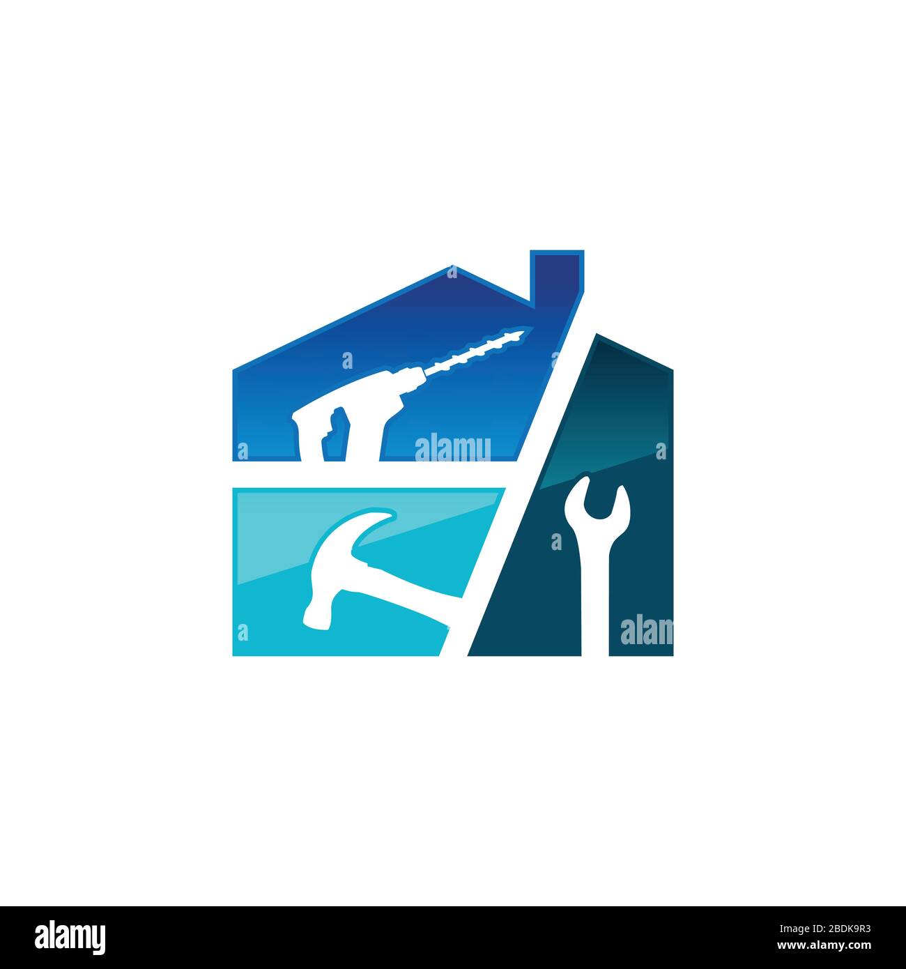 Creative Home Repair Logo Premium Vector. Home Reparaturlogo mit Wartungswerkzeugen und Hausvektorbild Stock Vektor