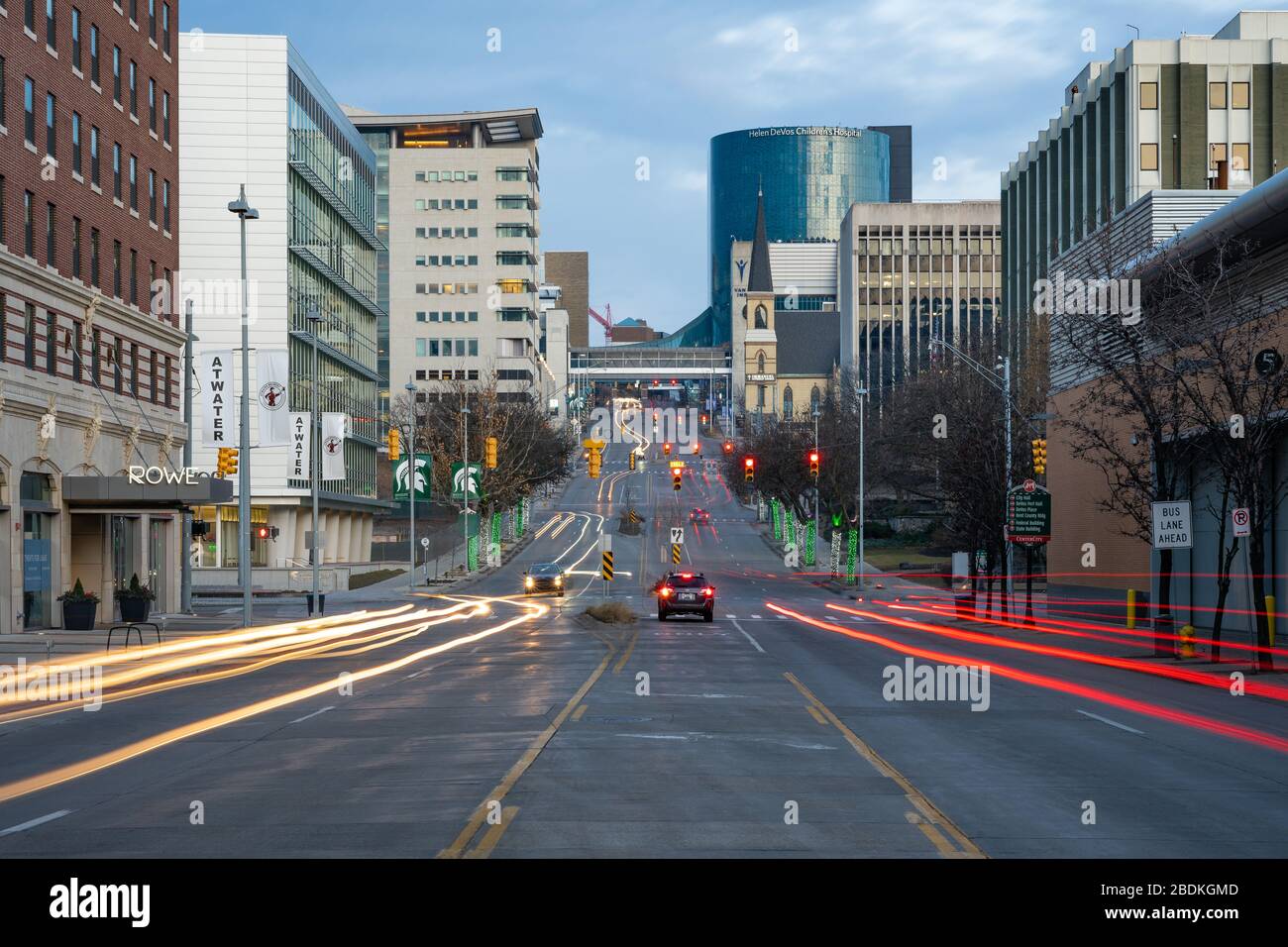 Die Medical Mile in Grand Rapids, Michigan, beherbergt mehrere Einrichtungen für medizinische und medizinische Ausbildung. Stockfoto