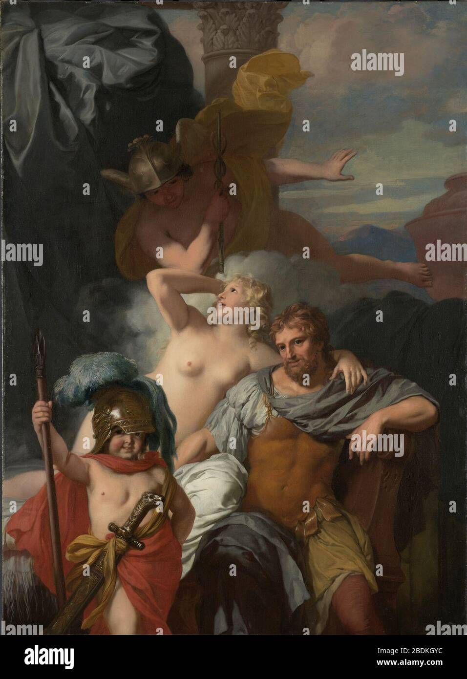 Gérard de Lairesse - Mercurius Gelast Calypso om Odysseus te laten vertrekken. Stockfoto