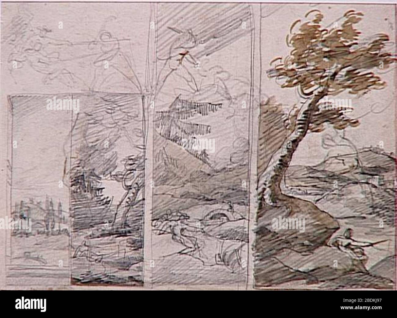 Géricault - Quatre panneaux de paysages décoratifs NI745verso;AI2066verso. Stockfoto
