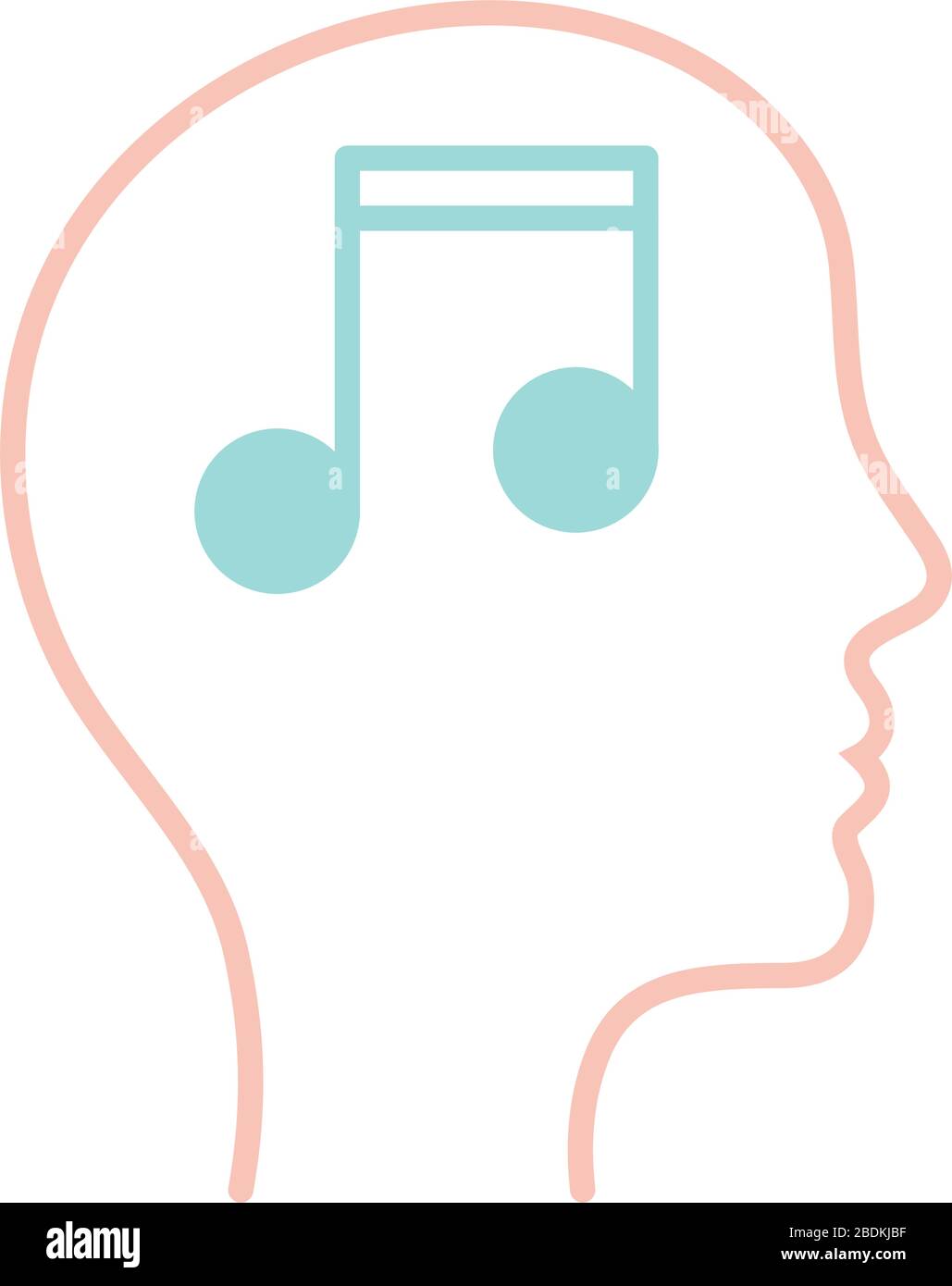 Musiknotiz im Design mit Symbolen im menschlichen Kopf Stock Vektor