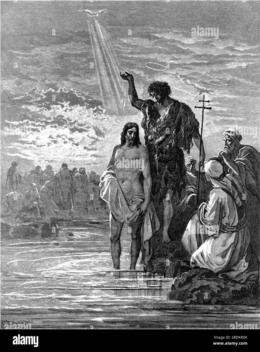 Gustave Dore - Johannes der Täufer tauft Jesus. Stockfoto
