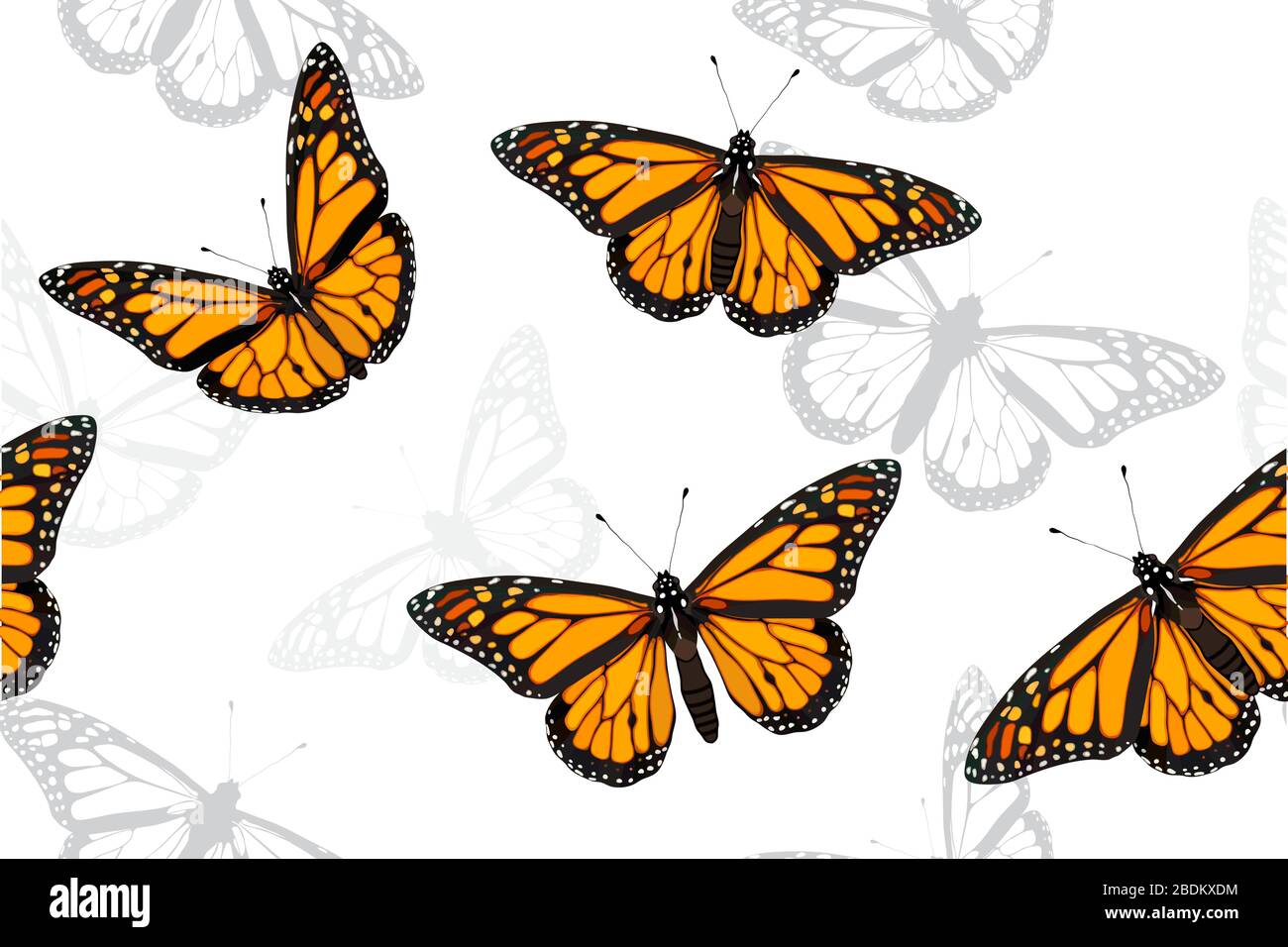 Monarch Butterfly setzt nahtlose Vektormusterillustration Stock Vektor