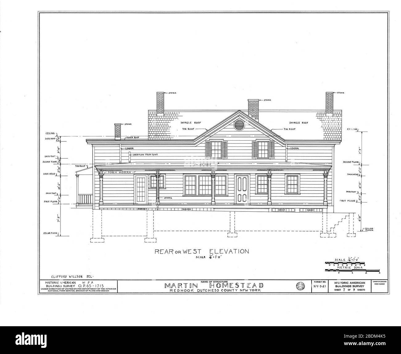HABS NY, 14-RED, 1- (Blatt 7 von 9) - Martin Homestead, U.S. Route 9, Red Hook, Dutchess County, NY - Stockfoto