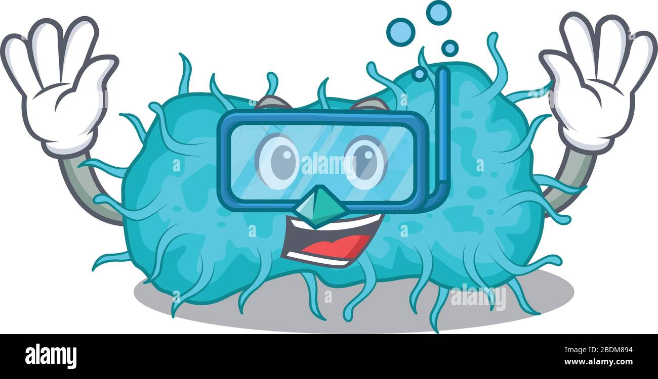 Bakterien Prokaryote Maskottchen Design Konzept trägt Taucherbrille Stock Vektor