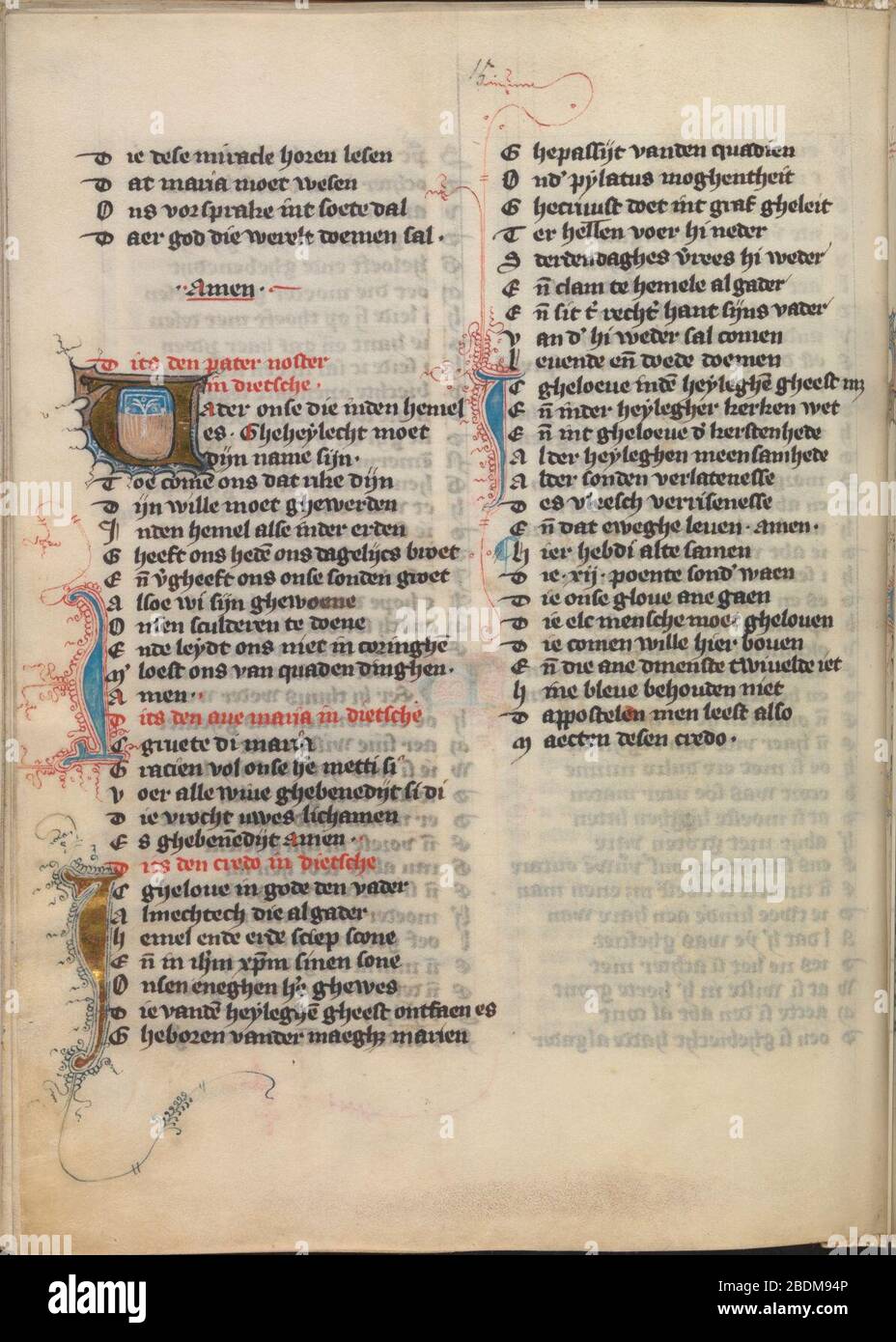 Hail Mary, Lord's Prayer and Credo from der leken spieghel - KB 76 E 5, folium 054v. Stockfoto