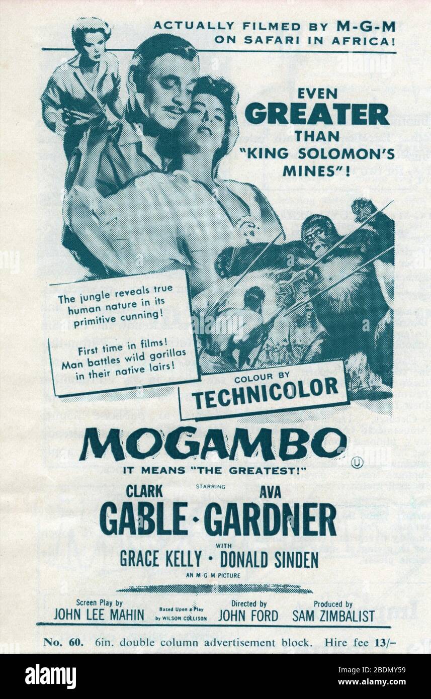 CLARK GABLE AVA GARDNER und GRACE KELLY in MOGAMBO 1953 Regisseur JOHN FORD Drehbuch John Lee Mahin spielen Wilson Collison Metro Goldwyn Mayer Stockfoto