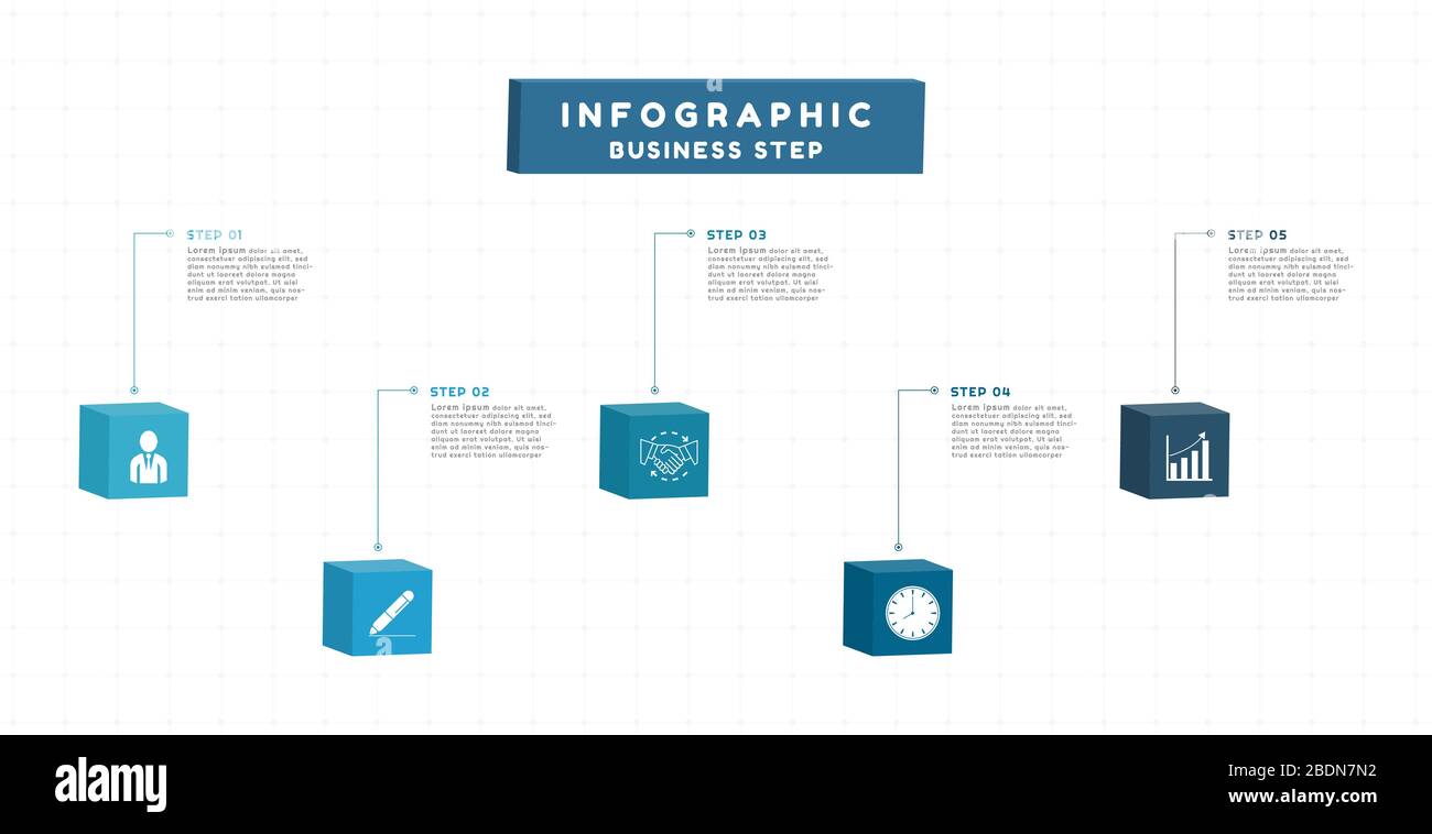 Infografiefeld 3d Design Business Planning Schritt Work to Success. Vektordarstellung. Stock Vektor