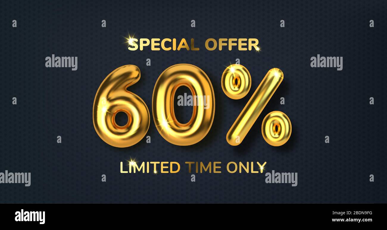 60 Mal Rabatt Angebot Aus Realistischen 3d Goldballons Zahl In Form Goldener Ballons Vorlage Fur Produkte Werbung Web Stock Vektorgrafik Alamy