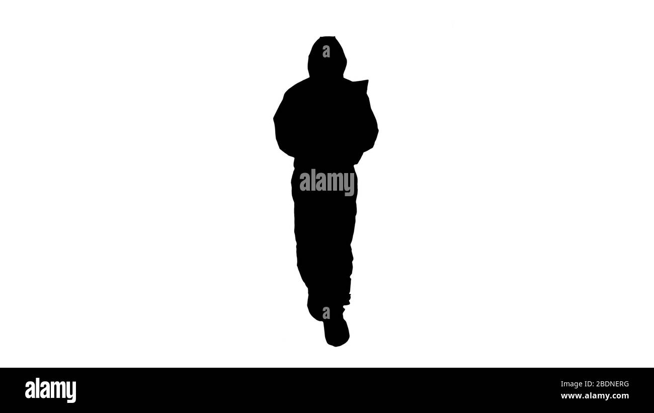 Silhouette Walking Wissenschaftler, Mikrobiologe oder Arzt überprüfen Stockfoto