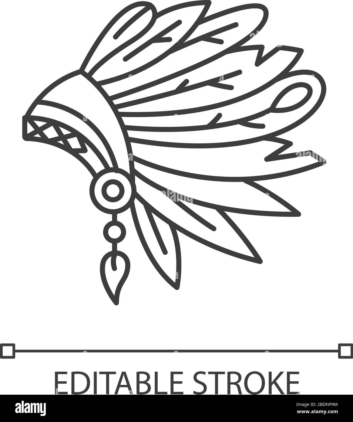 Native indische amerikanische Chefin hat Pixel perfekte lineare Ikone. Antike Kopfbekleidung. Anpassbare Abbildung mit dünner Linie. Kontursymbol. Vektor isoliert Stock Vektor