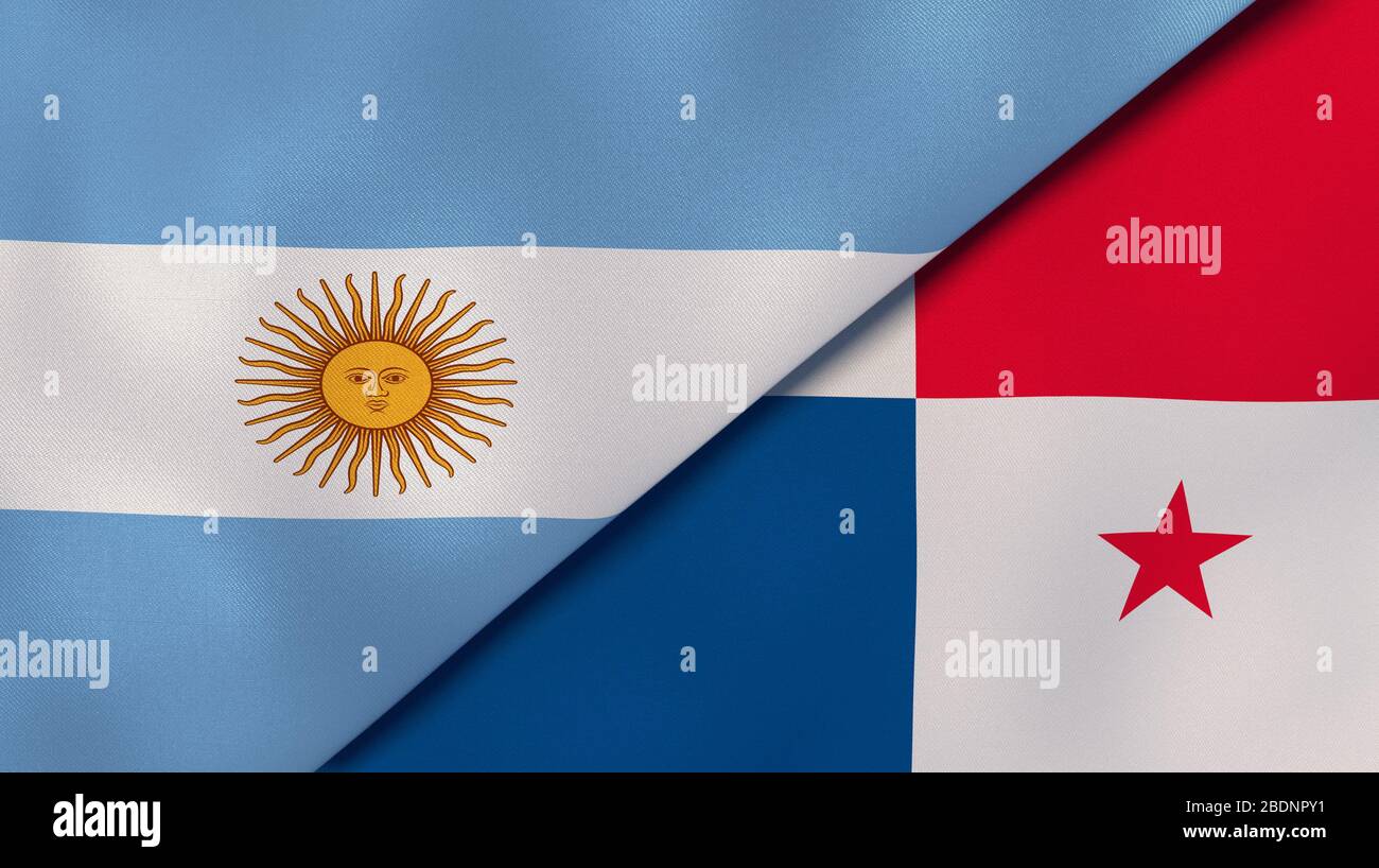 Zwei Staaten Flaggen von Argentinien und Panama. Hochwertiger Geschäftshintergrund. 3D-Abbildung Stockfoto