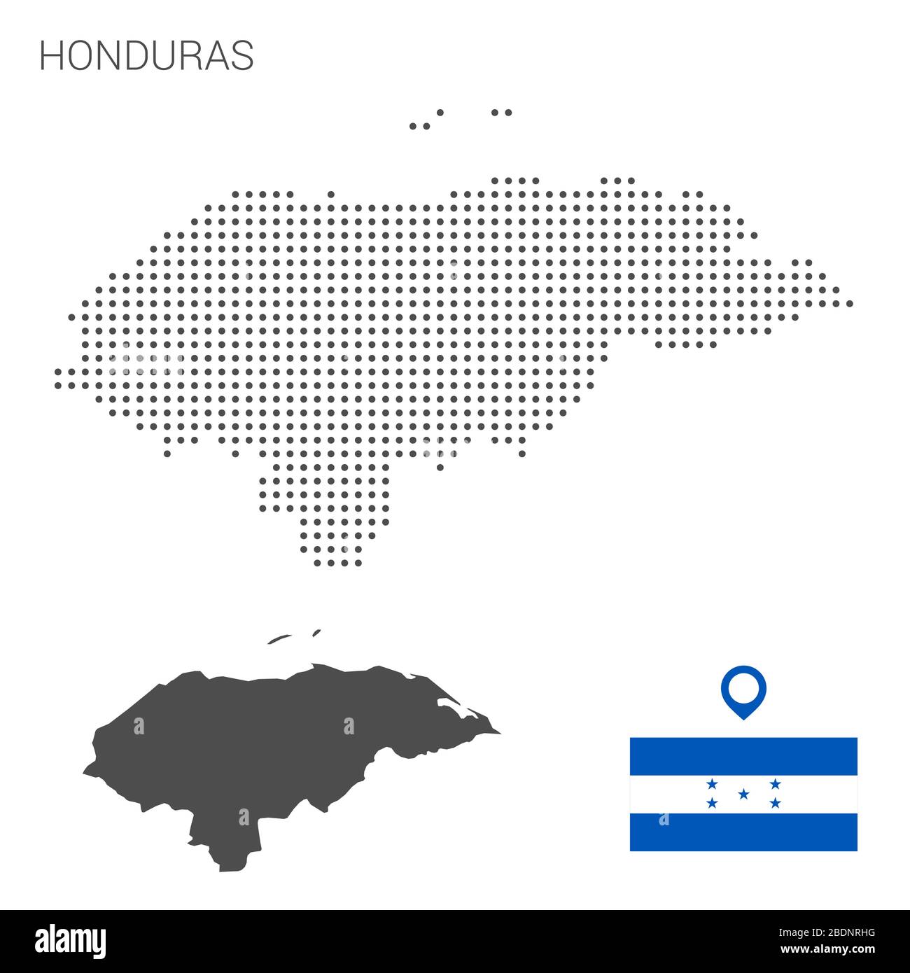 Honduras Karte auf weißem Hintergrund Vektor isoliert gepunktet. Illustration für Technologie-Design oder Infografiken. Isoliert auf weißem Hintergrund. Stock Vektor