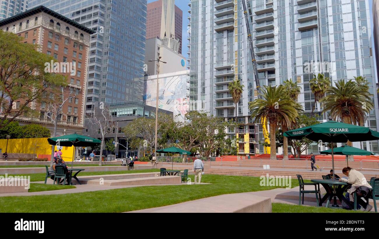 Realaxing am Pershing Square Los Angeles Downtown - LOS ANGELES, USA - 1. APRIL 2019 Stockfoto