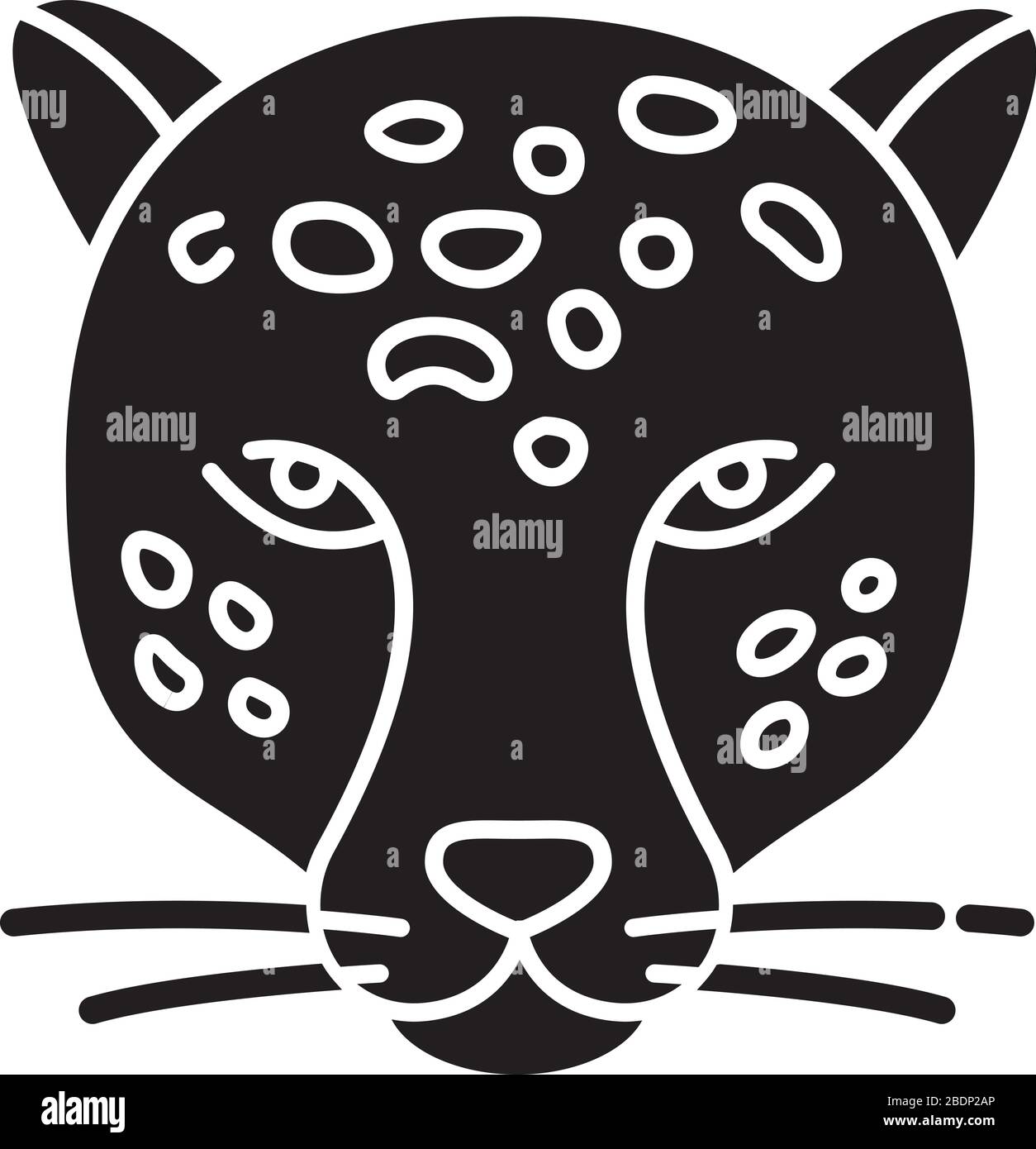 Jaguar Symbol für schwarze Glyphe. Leopardenkopf. Gepard. Wilde große gepunktete Katze, die in Südamerika lebt. Dschungelbewohner. Amerikanischer Panther. Silhouettensymbol ein Stock Vektor