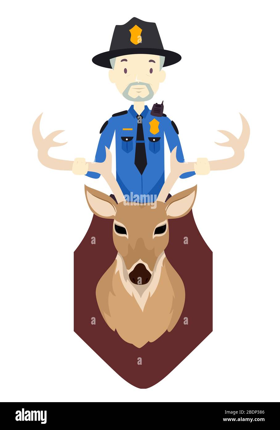 Abbildung: Polizeimann, der einen Deer-Head-Rahmen von Poached Deer hält Stockfoto