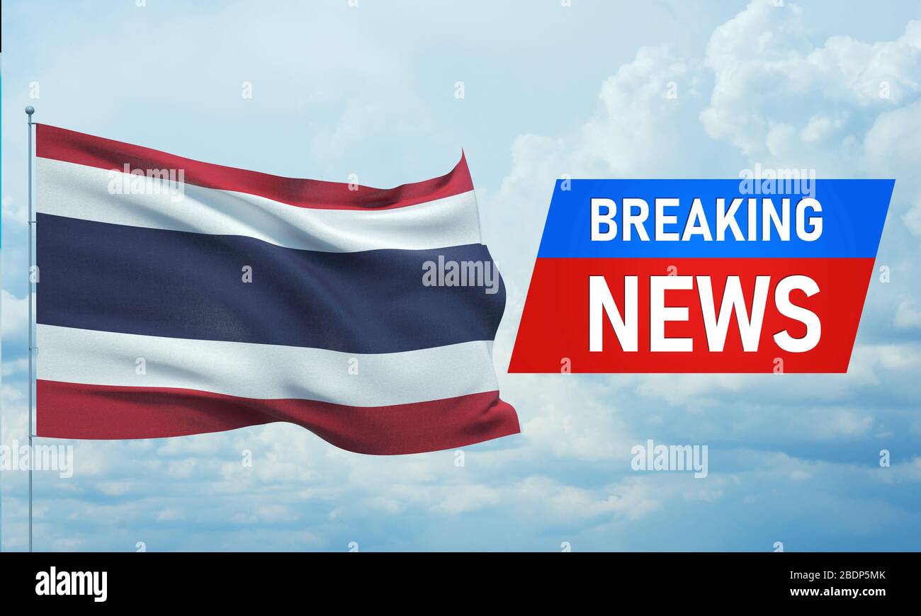 Aktuelle Nachrichten. Weltnachrichten mit Backgorund schwenkenden Nationalflaggen Thailands. 3D-Abbildung. Stockfoto