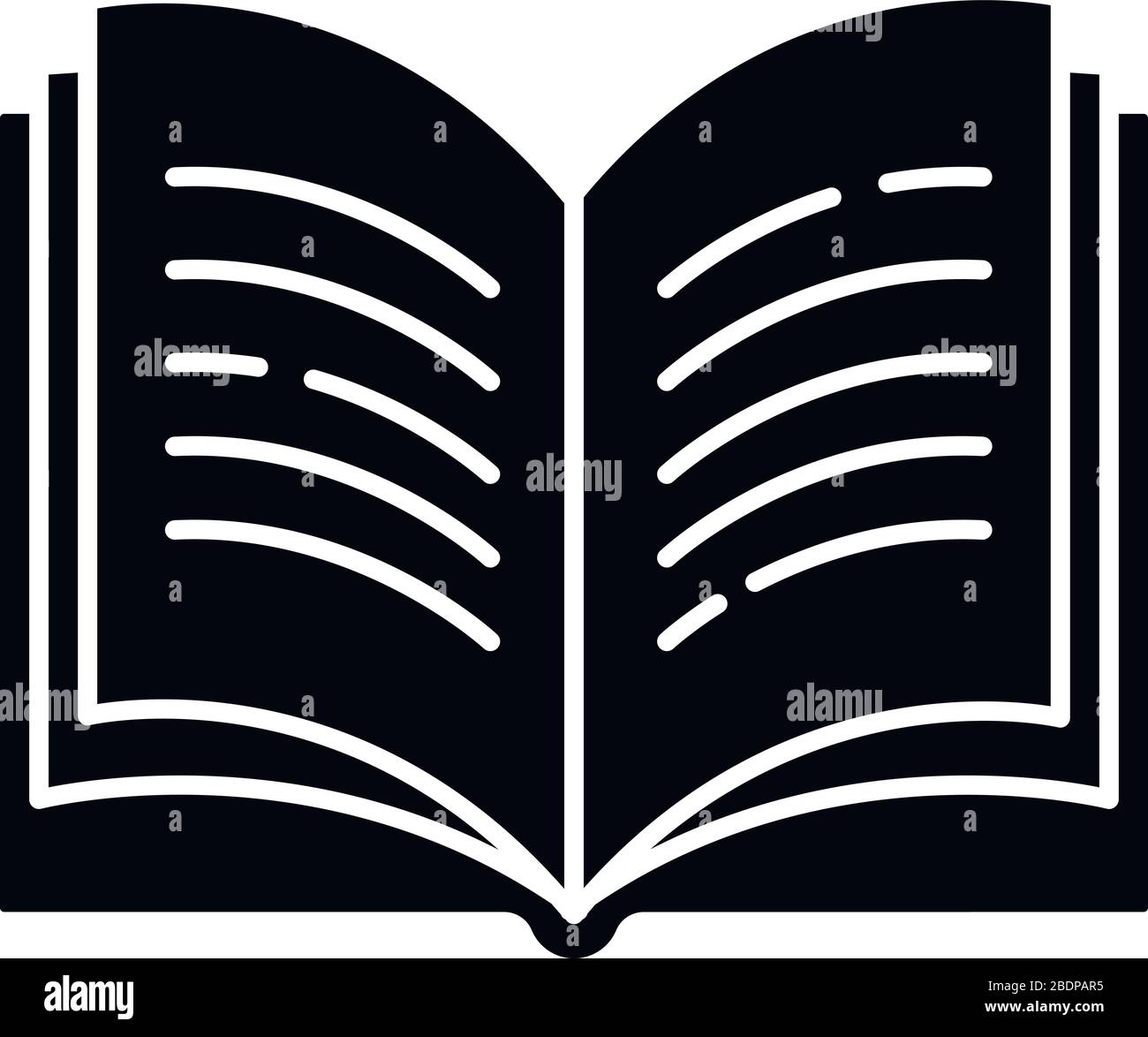 Schwarzes Glyph-Symbol für Buch öffnen. Wörterbuchseite. Hochschulpapier schreiben. Notizbuch und Lehrbuch. Tagebuch des Studenten. Lesen Sie die Aufgabe des Lehrers. Silhouette Stock Vektor