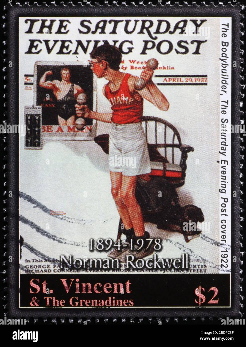 Cover von Saturday Evening Post von Rockwell auf Briefmarke Stockfoto