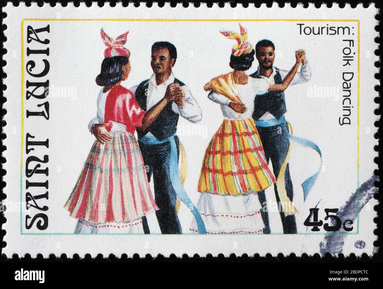 Volkstanz auf Briefmarke von St. Lucia Stockfoto