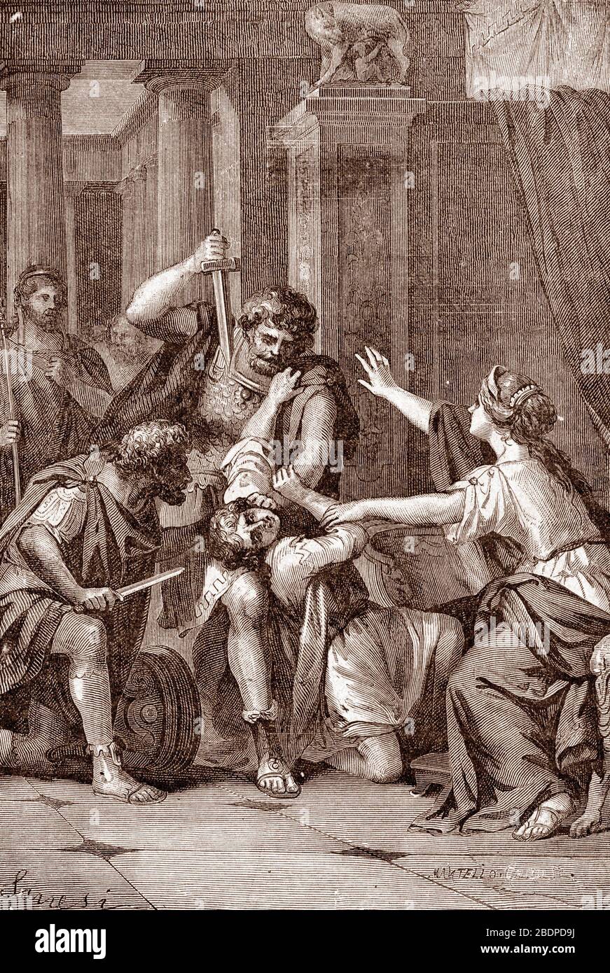 "L'empereur romain Caracalla (188-217) Assassine Son frere Geta dans le bras de sa mere en 211" (der römische Kaiser Caracalla (188-217) ermordete seinen br Stockfoto