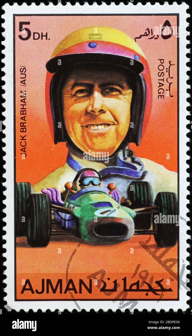Porträt von Jack Brabham auf alter Briefmarke Stockfoto