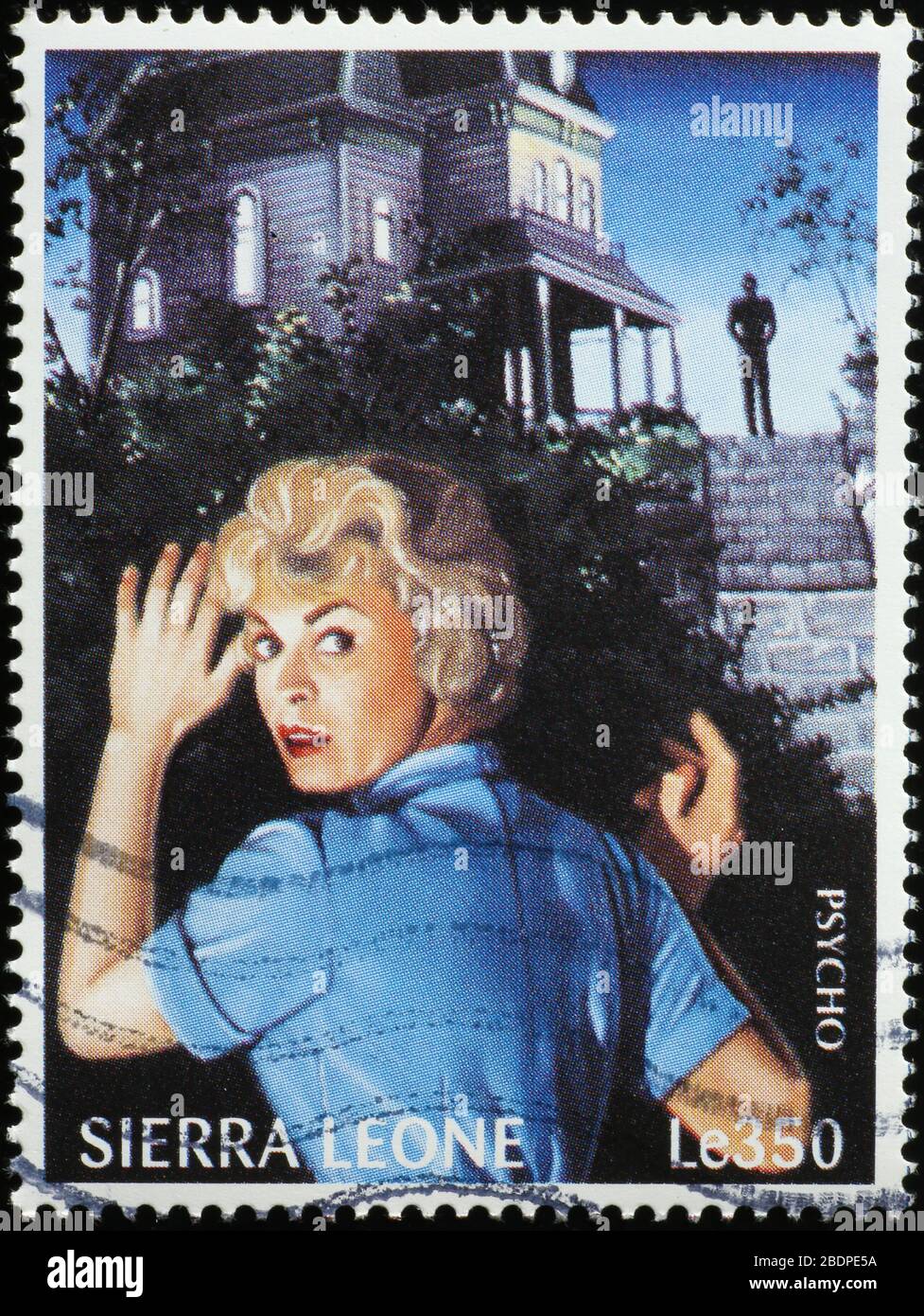 Szene aus Psycho von Hitchcock auf Briefmarke Stockfoto