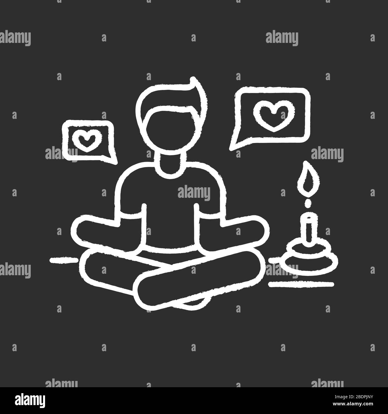 Lifestyle-Guru Kreide weiße Ikone auf schwarzem Hintergrund. Die Person in der Meditationspose wird gern. Harmonielehre und Stressentlastung. Lebenscoach. Zen und Yoga Stock Vektor