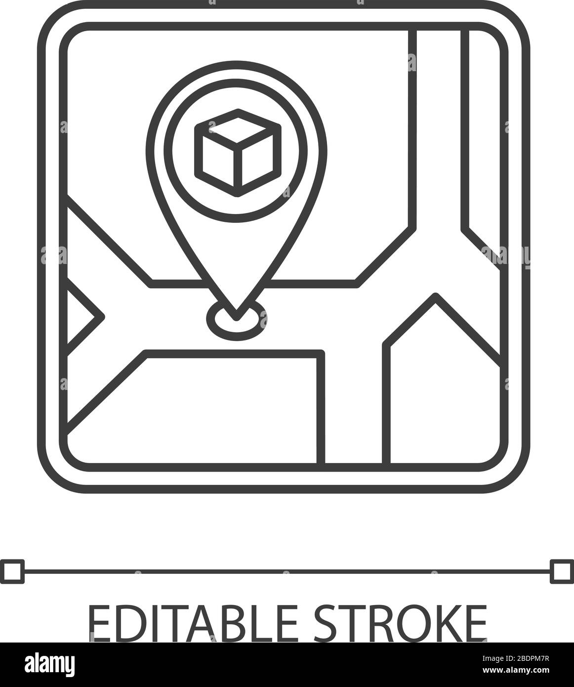 Aufbewahrungsort Pixel perfektes lineares Symbol. Lagerstandort, Adresse des Lagerhauses. Anpassbare Abbildung mit dünner Linie. Kontursymbol. Vektor Stock Vektor