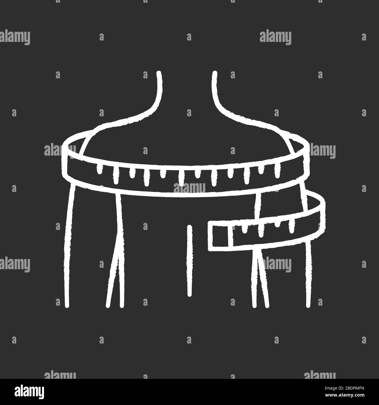 Schultern Umfang Kreide weißes Symbol auf schwarzem Hintergrund. Größenmessungen der Kleidung, Schneidering. Mann Oberkörperbreite Spezifikation für maßgeschneiderte Ausführung Stock Vektor