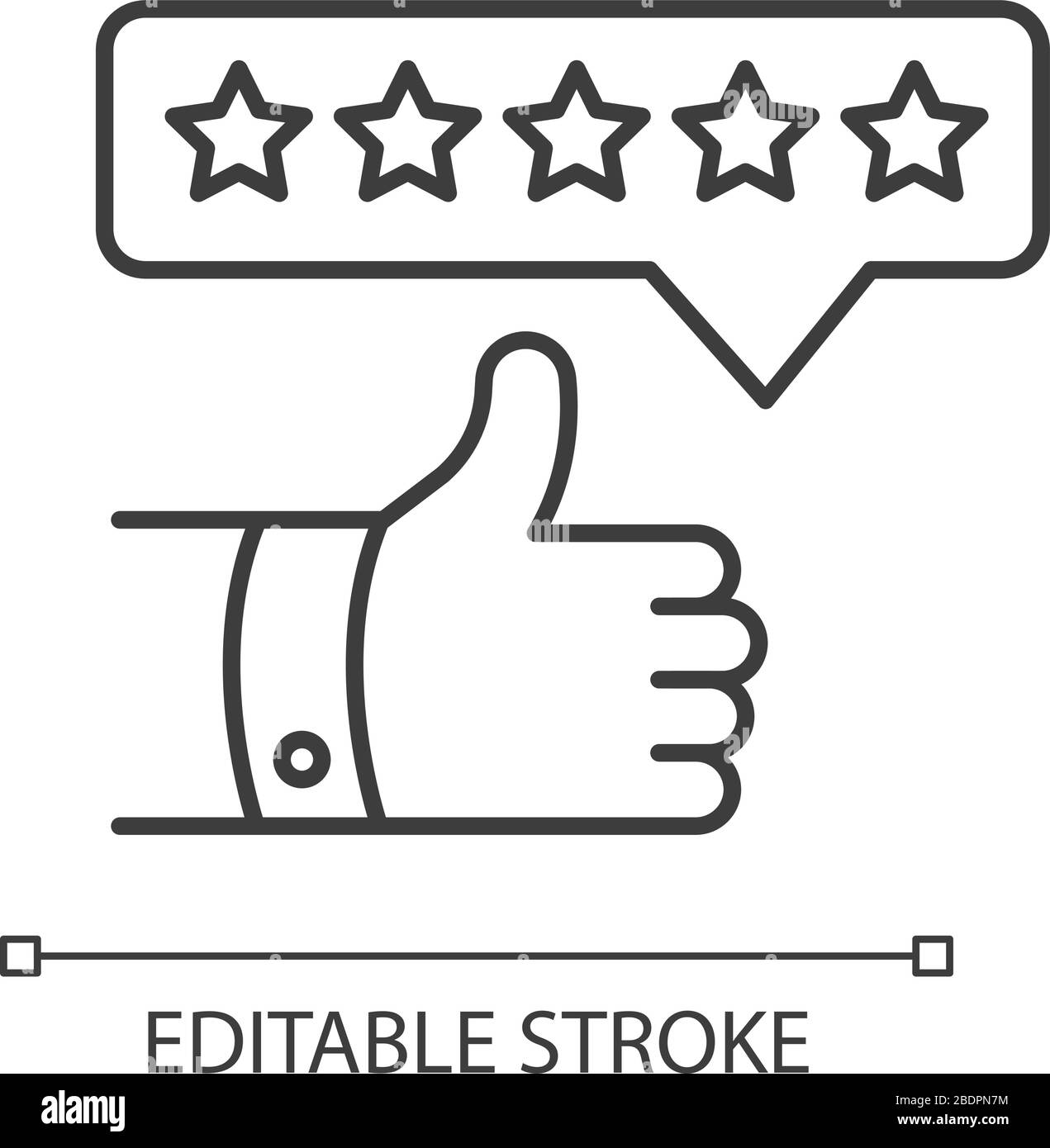 Symbol für perfekte lineare Darstellung der Produktbewertung. Daumen hoch. Fünf Sterne Film. Hervorragende Qualität. Anpassbare Abbildung mit dünner Linie. Kontursymbol. Vektor Stock Vektor