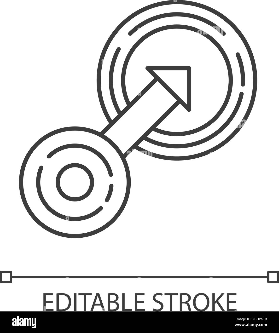 Natives Symbol für perfekte lineare Integration mit Pixel. Zielgruppenansprache in der Unternehmensstrategie. Pfeil im Kreis. Anpassbare Abbildung mit dünner Linie. Kontursymbol Stock Vektor