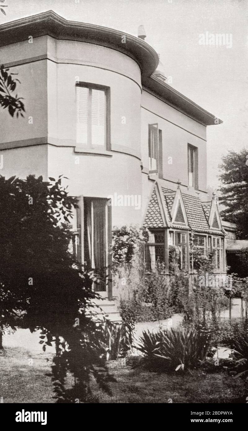 The Priory, 21 North Bank, St. John's Wood, London, England. Die Heimat von Mary Ann Evans, auch bekannt unter ihrem Federnamen George Eliot, von 18-1880. Englischer Romanautor, Dichter, Journalist und Übersetzer. Aus der Internationalen Bibliothek berühmter Literatur, herausgegeben um ca.1900 Stockfoto