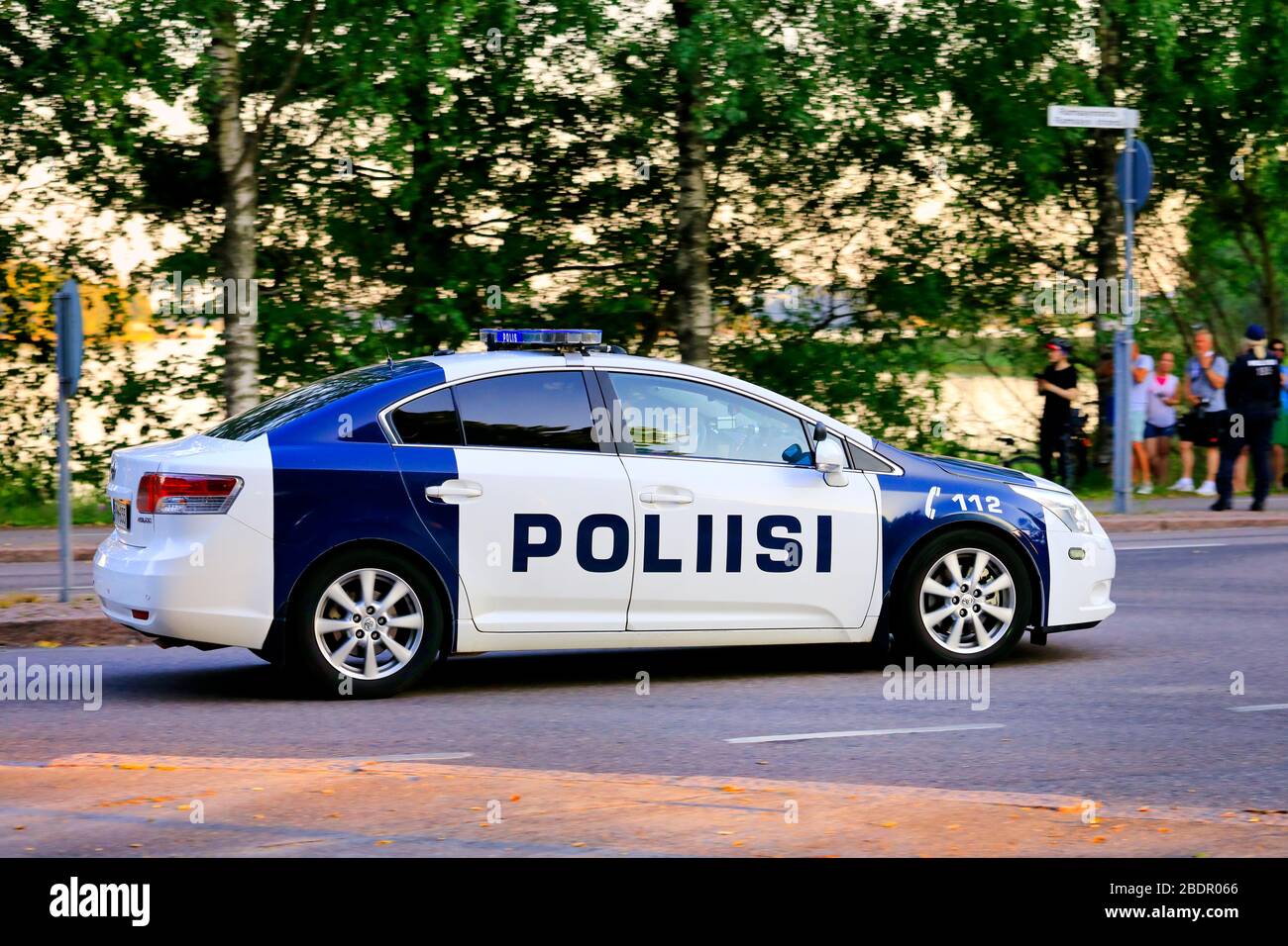 Helsinki, Finnland. Juli 15, 2018. Toyota Polizeifahrzeug in Helsinki für die historische Sitzung des US-Präsidenten und des russischen Präsidenten Helsinki2018. Stockfoto