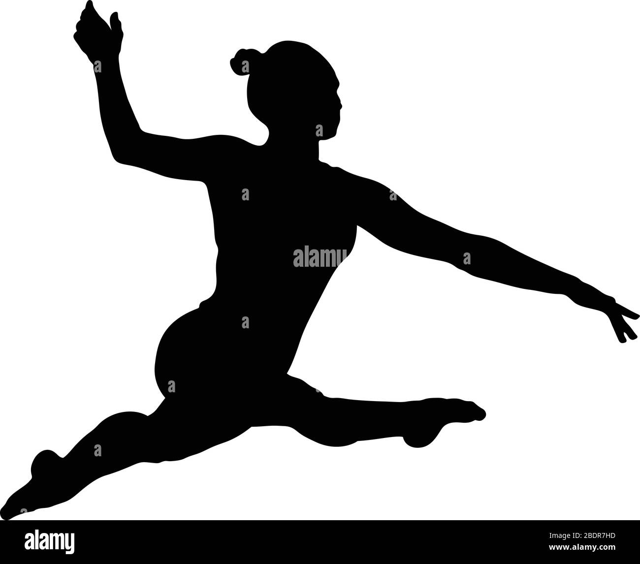 Frau Turnerin Split Sprung in der Gymnastik. Schwarze Silhouette Stock Vektor