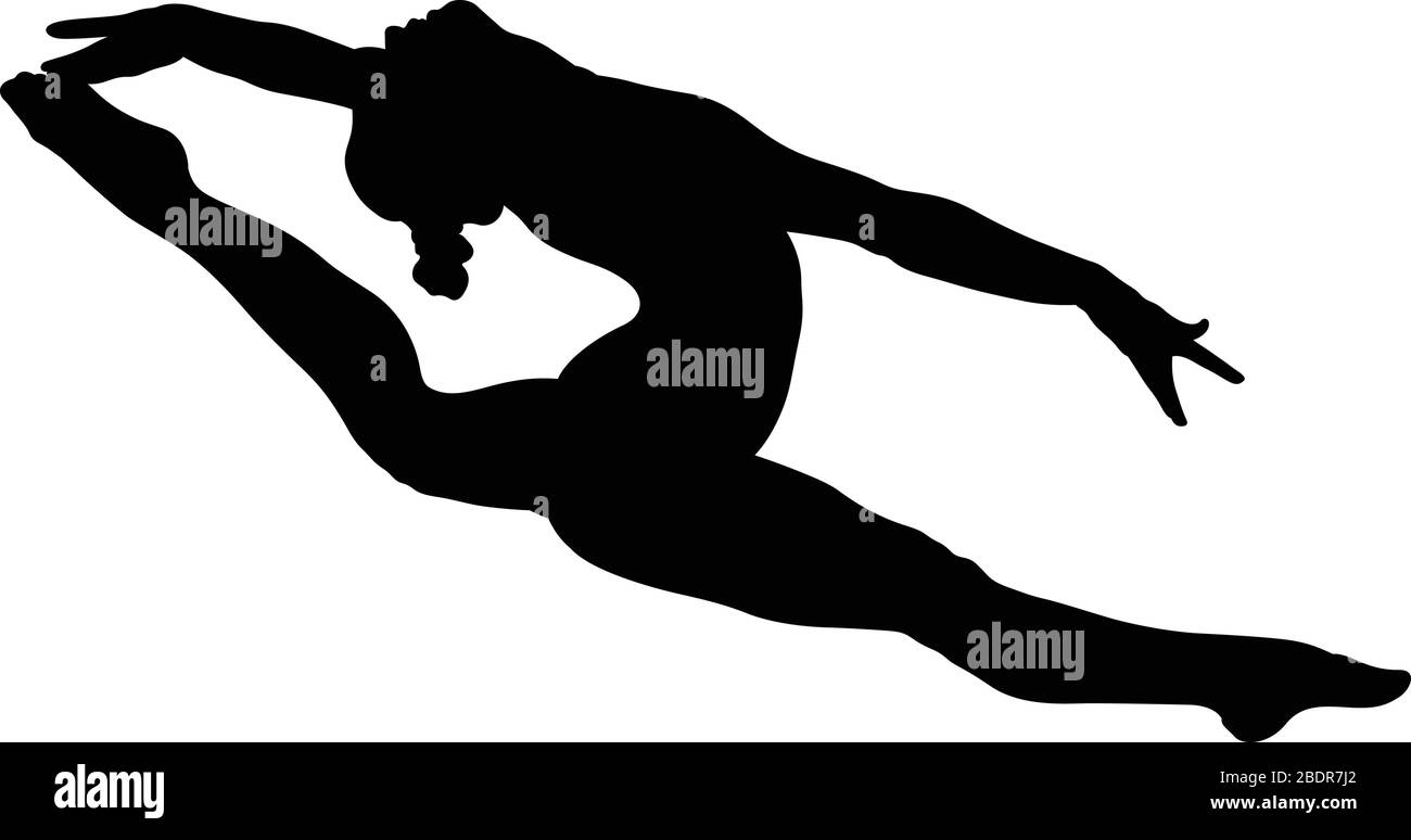 Mädchen Turner Split in Jump-Gymnastik. Schwarze Silhouette Stock Vektor