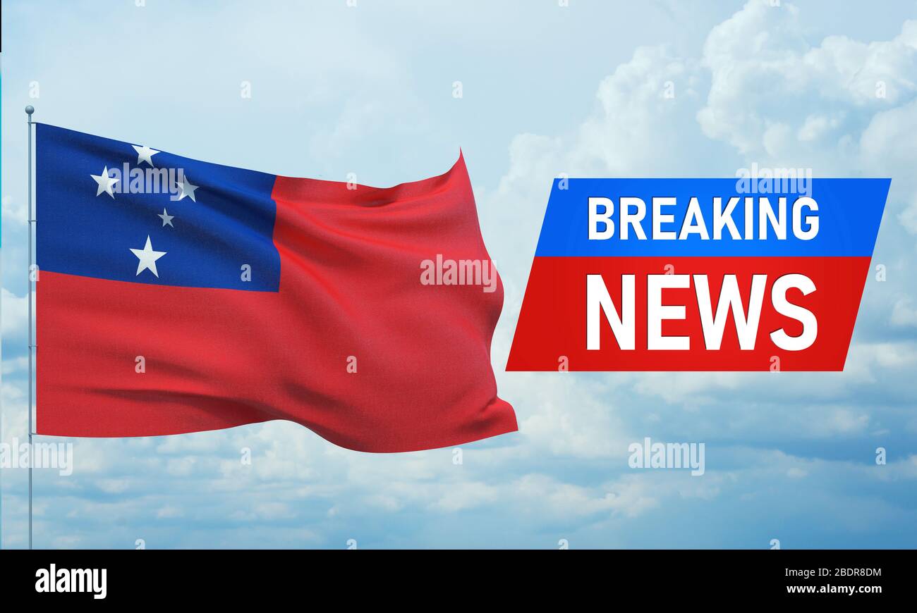 Aktuelle Nachrichten. Weltnachrichten mit Backgorund schwenkenden Nationalflaggen Samoas. 3D-Abbildung. Stockfoto