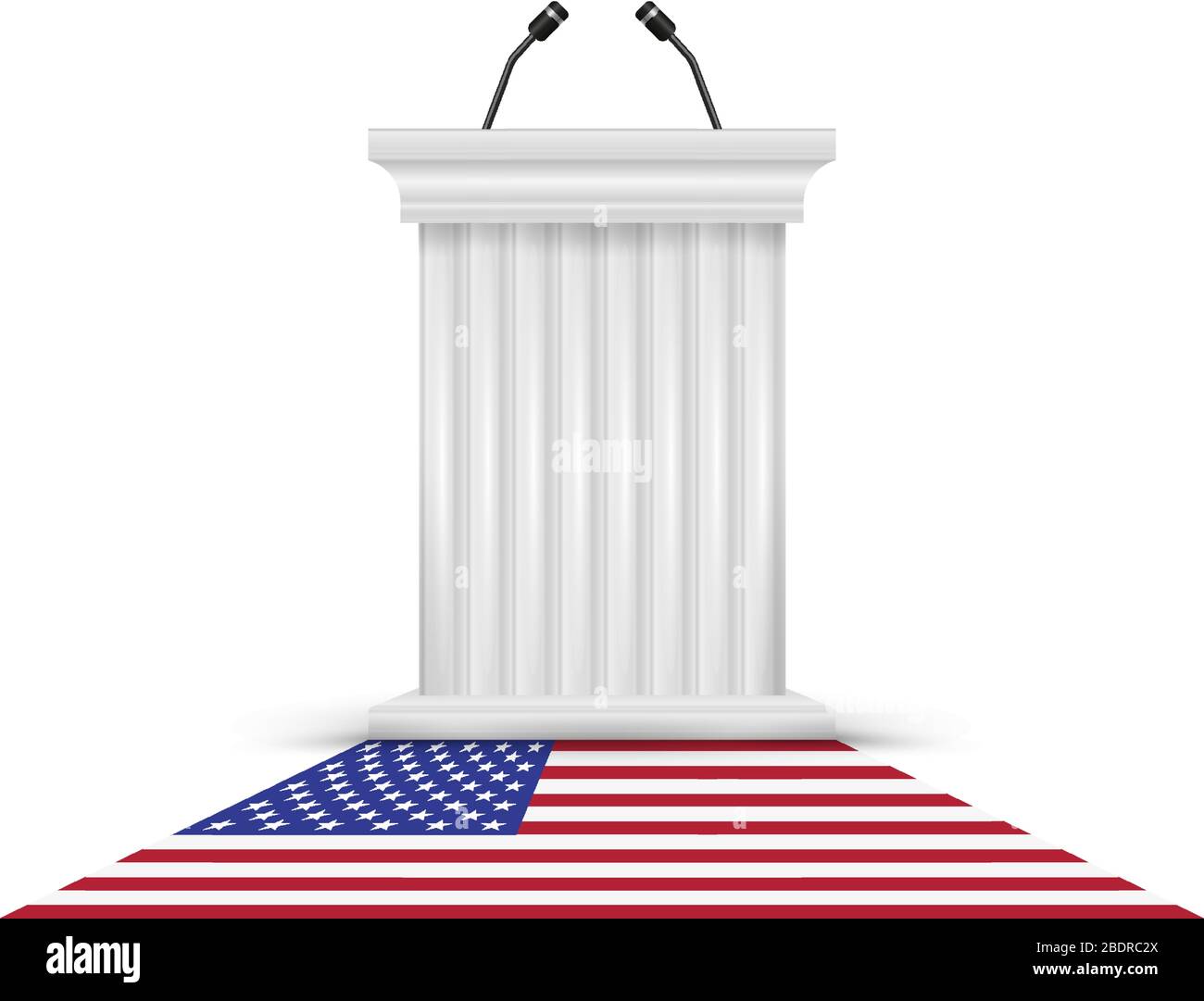 Tribüne, Podium des Sprechers. Die US-Präsidentschaftswahl 2020. Amerikanische Flagge. Vektorgrafiken. Stock Vektor