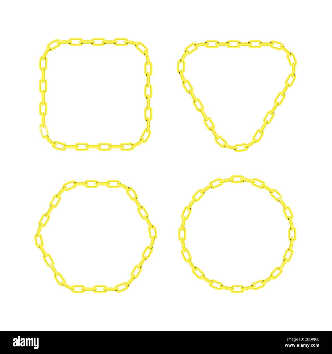 Goldene Kette rund, quadratisch, sechseckig und dreieckiger Rahmen. Nahtlose Kranzkreisform. Schmuckdesign, Textrahmen. Realistische Vektorgrafiken Stock Vektor