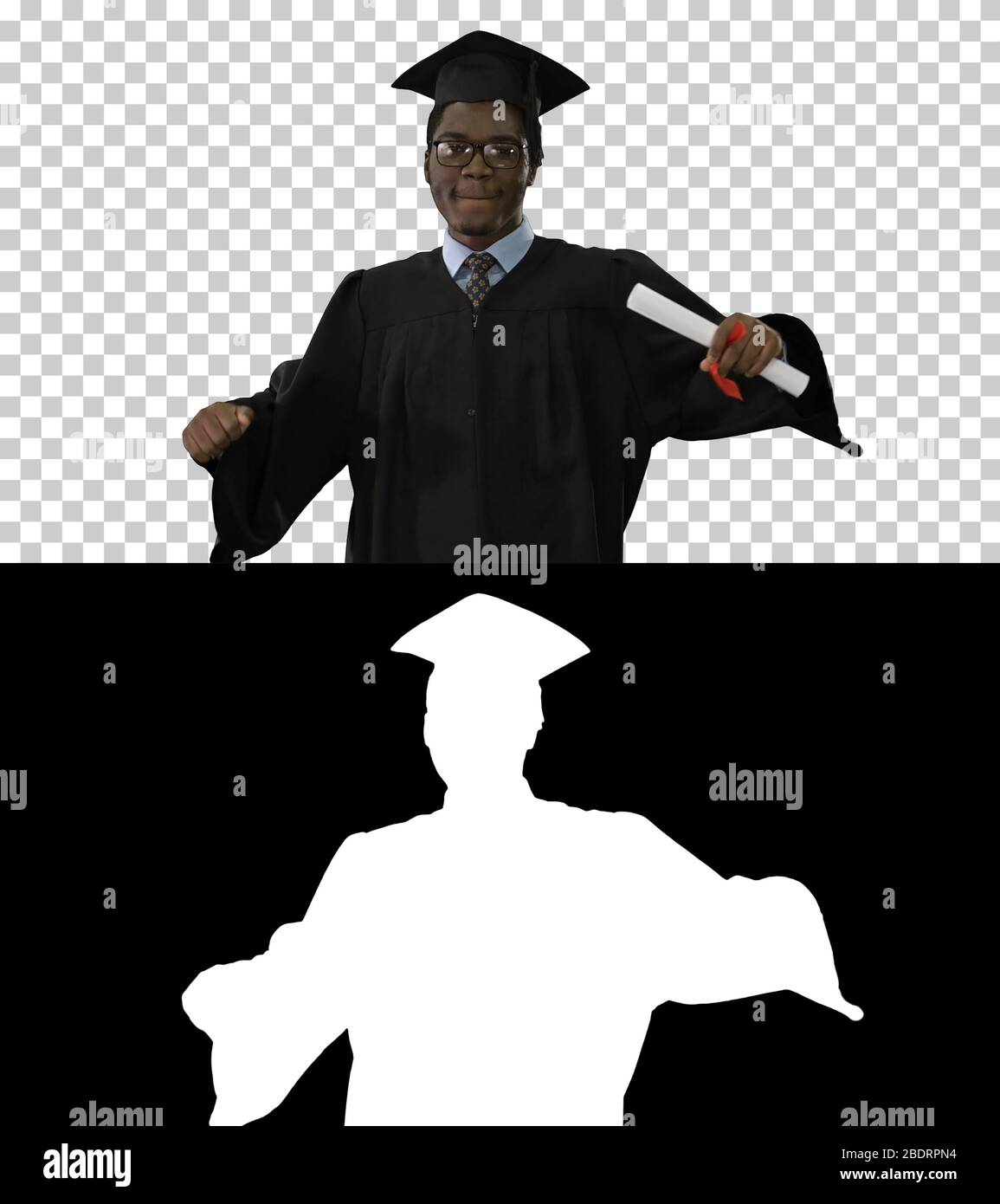 Junger afrikanischer amerianer Mann, der zu Fuß und mit dem Telefon, Alpha Channel Stockfoto