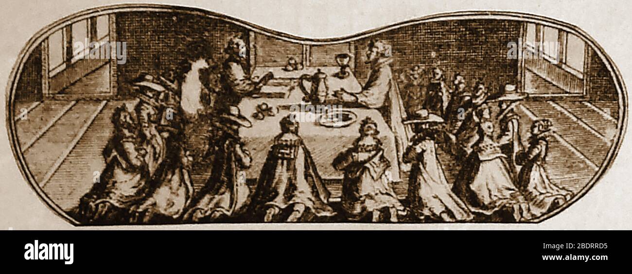 1624 - Feiern der Heiligen Kommunion auf einem Tisch (nicht auf einem Altar) in einer britischen Kirche Stockfoto