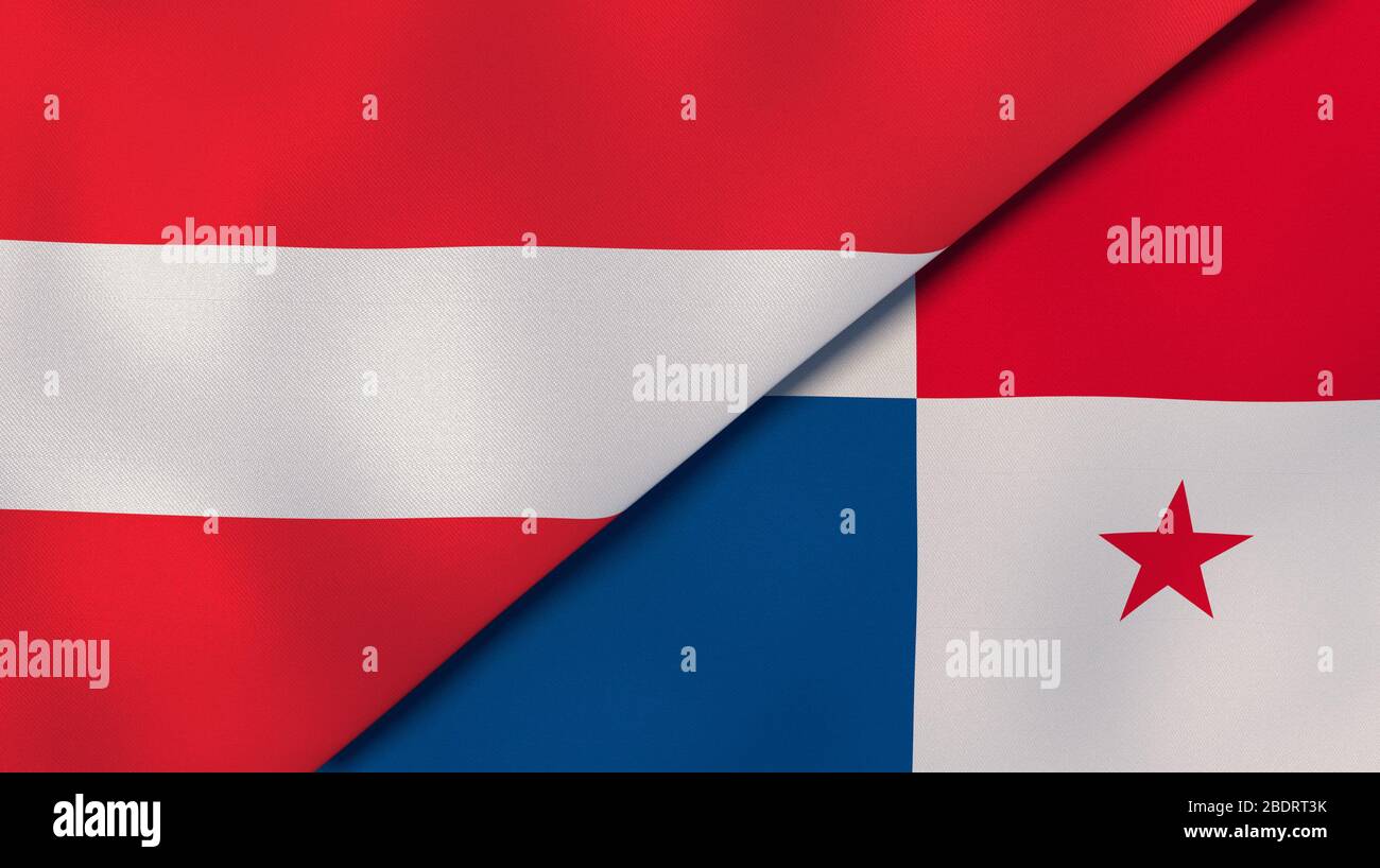 Zwei Staatsflaggen von Österreich und Panama. Qualitativ hochwertiger Hintergrund. 3d-Darstellung Stockfoto