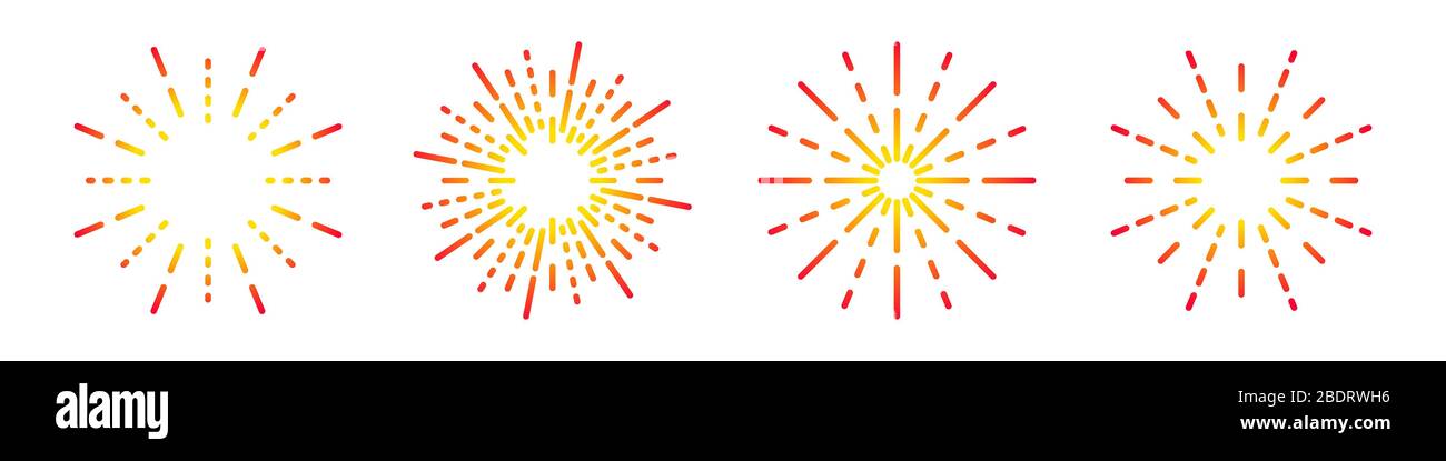 Lineare Symbole für Feuerwerkskörper festgelegt. Symbol für runden Sonneneinbruch isoliert. Vektorgrafiken. Symbol für ein flaches Feuerwerk Stock Vektor
