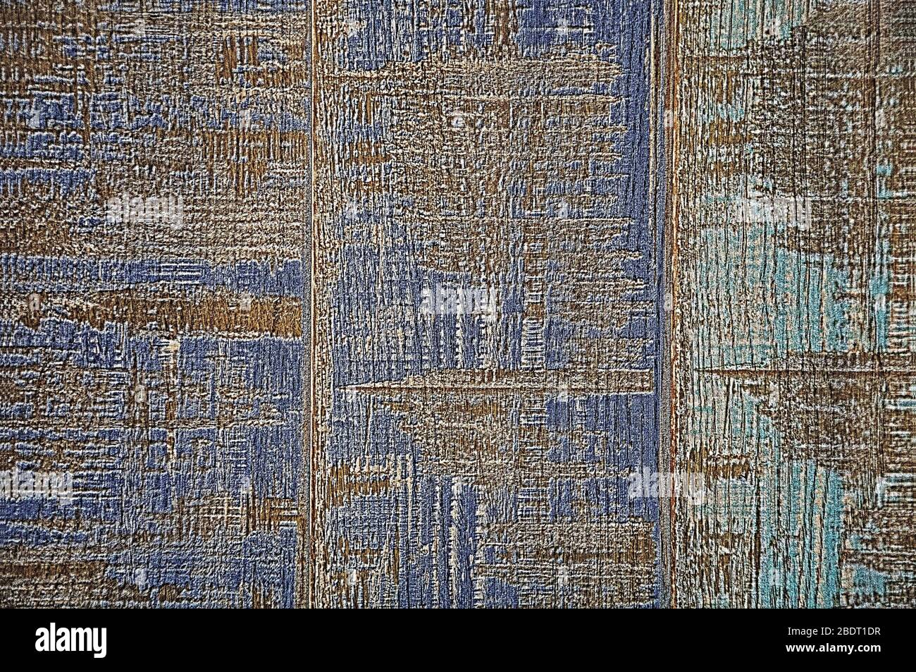 Struktur Holz. Blau und türkis Hintergrund der alten Farbe. Unten ist die natürliche Farbe des Holzes. Stockfoto