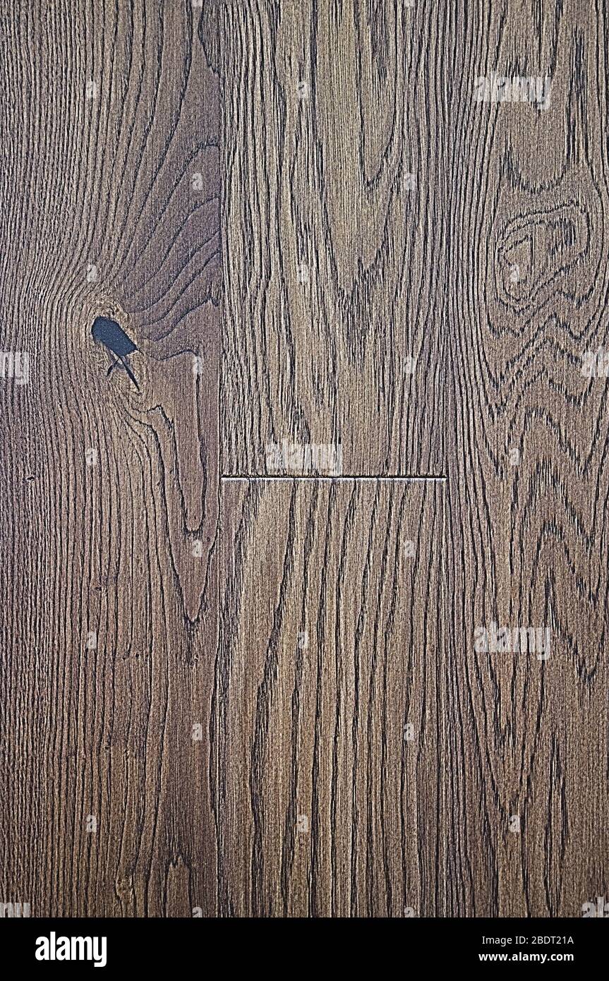 Die Textur der Holzbretter, aus Eiche. Brauner und grauer Hintergrund. Stockfoto