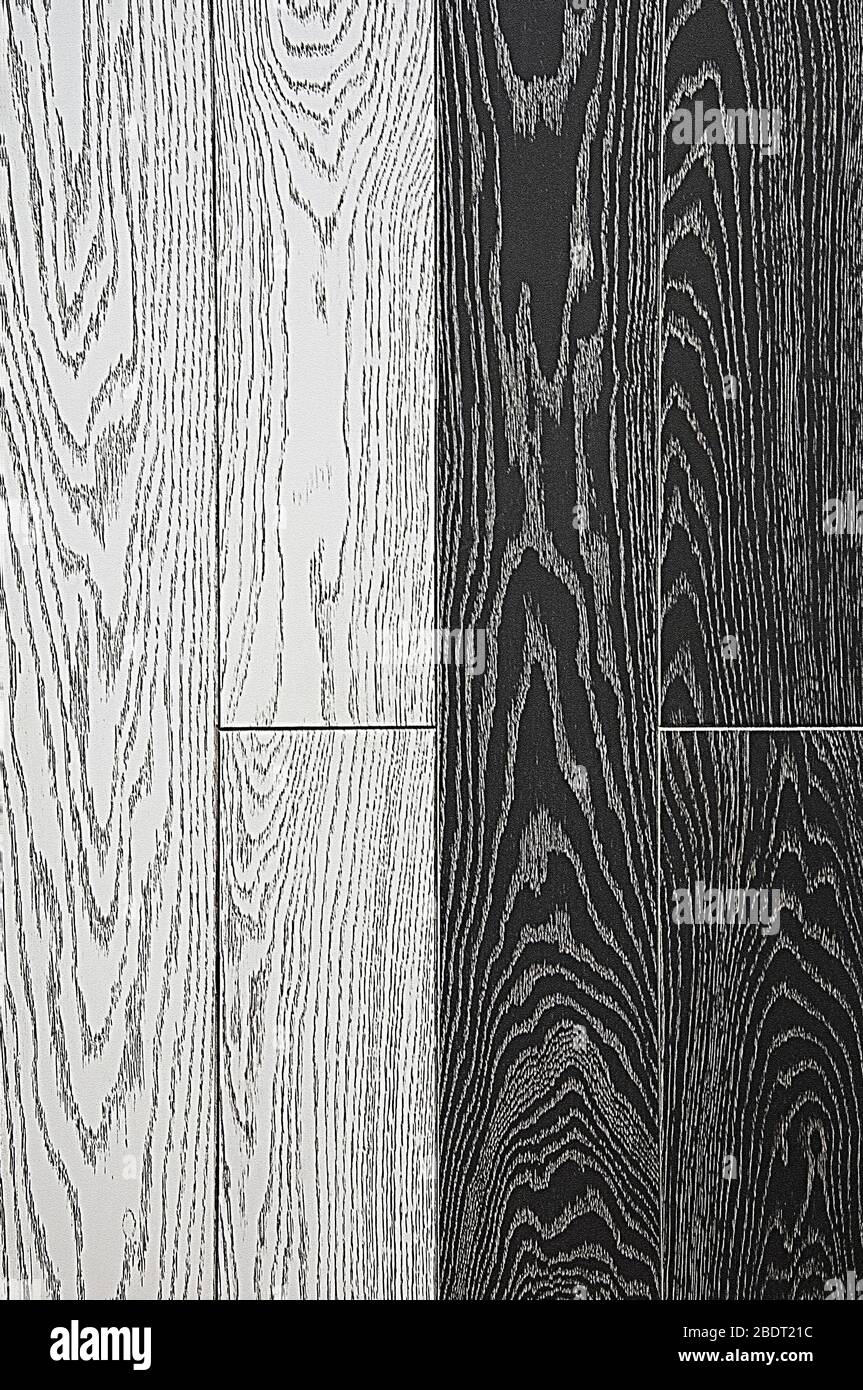 Struktur aus Holzbrettern auf weißem und schwarzem Hintergrund. Natürliche Zeichnung Struktur aus natürlichem Holz. Stockfoto